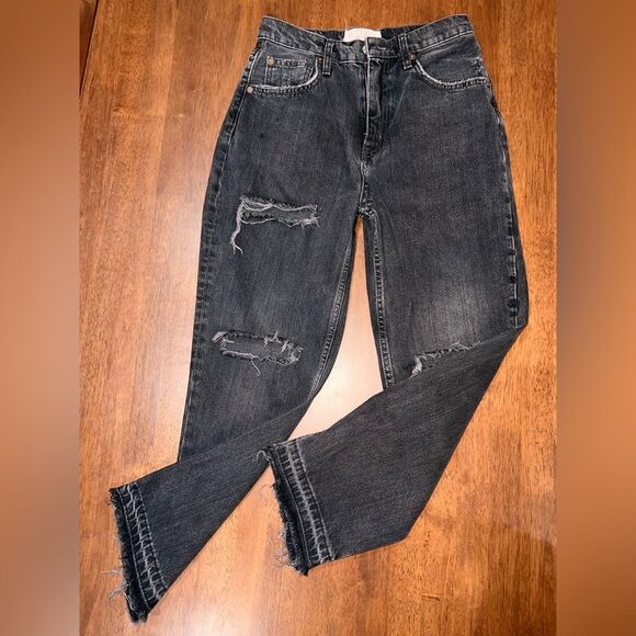 We The Free High Rise Rigid Black Wash Distressed Crop Straight Jeans Sz 26 - Picture 3 of 8